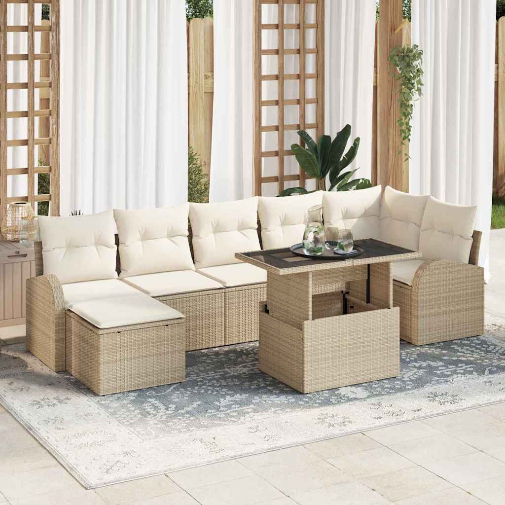 Garten-Sofa-Set mit Speicher 8 pcs Beige Poly Rattan